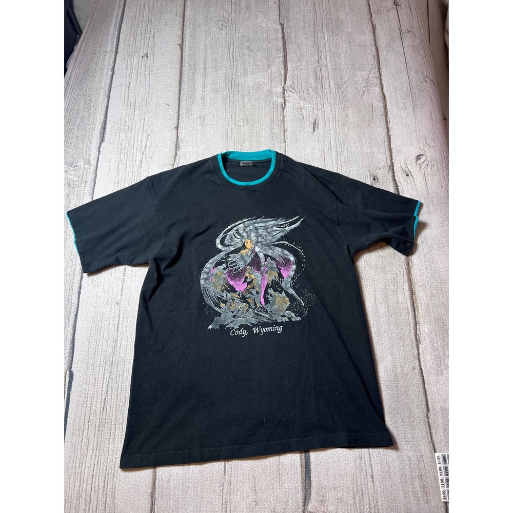 Fruit of the Loom Graphic T-Shirt Mens XL Black Cody Wyoming Wolf‎ Single Stitch